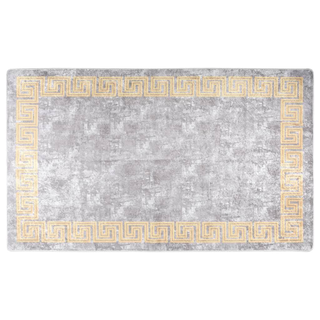 Gulvtæppe 150x230 cm vaskbart og skridsikkert grå og guldfarvet