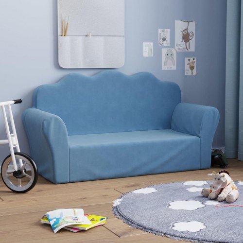 2-personers sofa til børn blødt plys blå