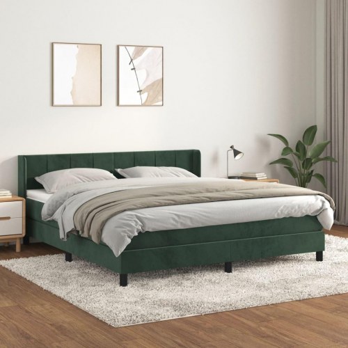 Kontinentalseng i fløjl 180x200 cm - mørkegrøn med madras og topmadras