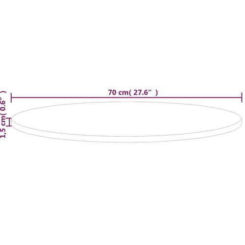 Rund bordplade Ø70x1,5 cm ubehandlet massivt egetræ