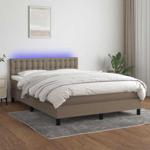 Kontinentalseng med LED-lys 140×190 cm - stof, gråbrun
