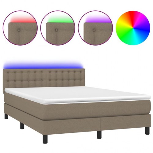 Kontinentalseng med LED-lys 140×190 cm - stof, gråbrun