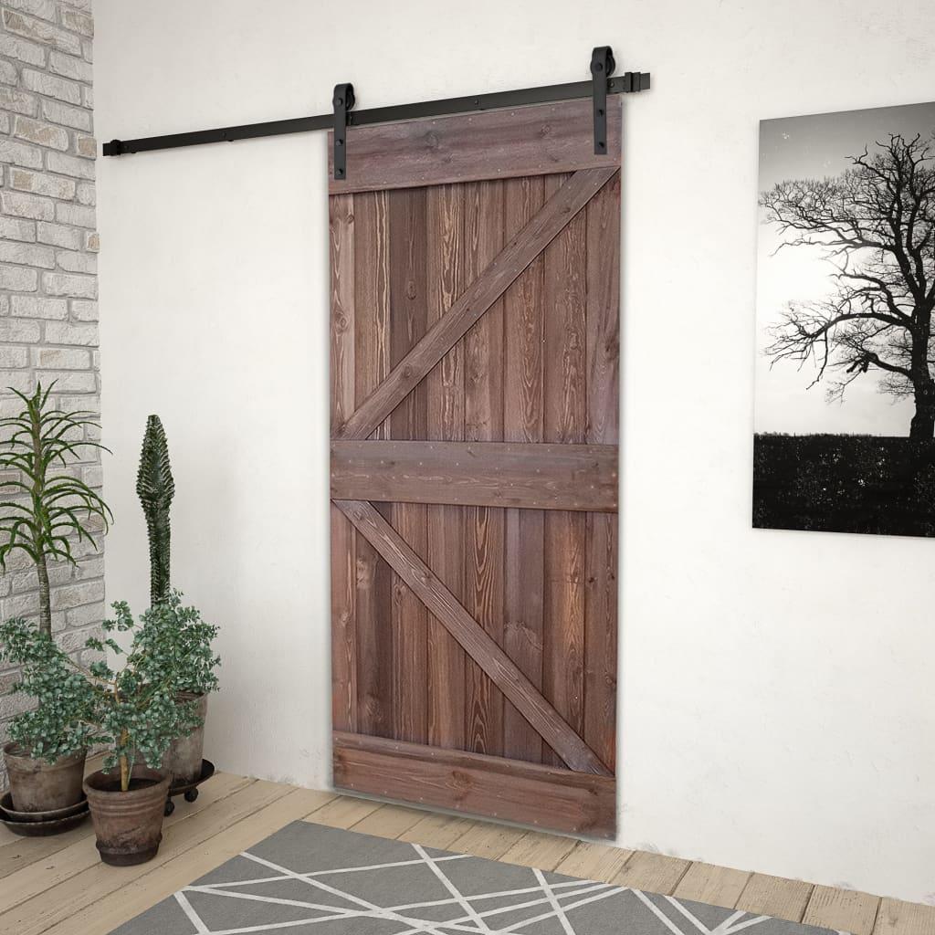 Skydedør med monteringssæt 80x210 cm fyrretræ mørkebrun