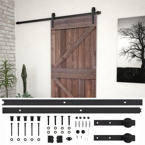 Skydedør med monteringssæt 80x210 cm fyrretræ mørkebrun