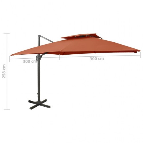 Hængeparasol med dobbelt top 300 × 300 cm - terrakotta