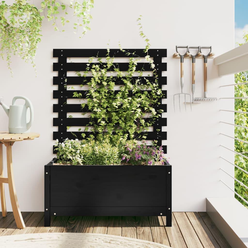 Plantekasse med stativ 79x39,5x114 cm massivt fyrretræ sort