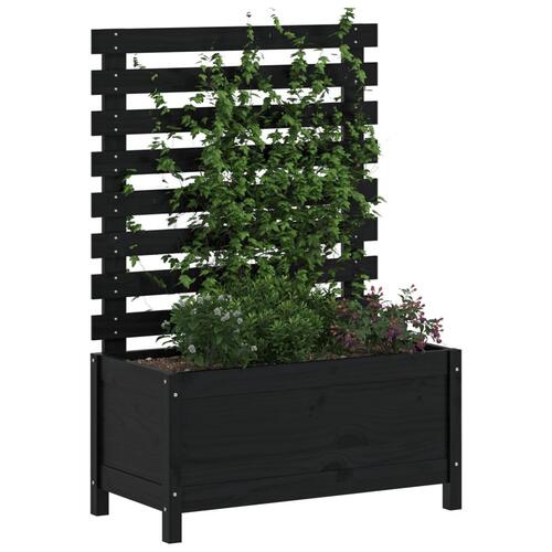 Plantekasse med stativ 79x39,5x114 cm massivt fyrretræ sort