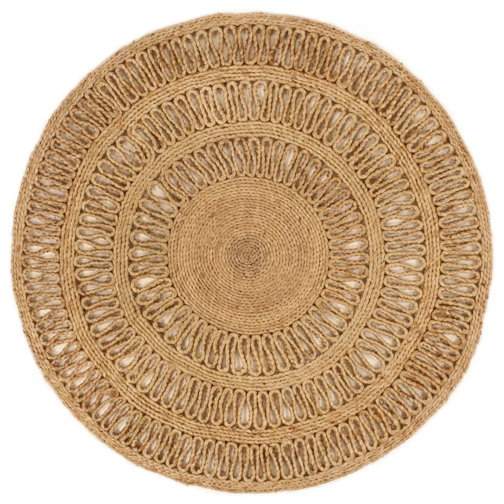 Gulvtæppe 90 cm håndflettet jute rundt