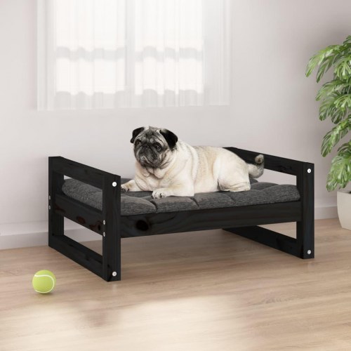 Hundeseng i massivt fyrretræ - sort, 65,5 × 50,5 × 28 cm
