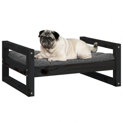 Hundeseng i massivt fyrretræ - sort, 65,5 × 50,5 × 28 cm