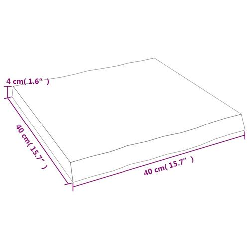 Bordplade 40x40x(2-4) cm naturlig kant behandlet træ mørkebrun