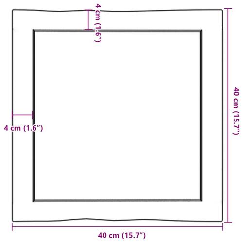 Bordplade 40x40x(2-4) cm naturlig kant behandlet træ mørkebrun