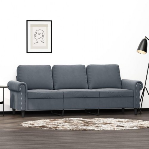 3-personers sofa i fløjl - 180 cm, mørkegrå