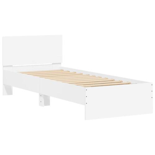 Sengeramme med sengegavl 90x200 cm konstrueret træ hvid