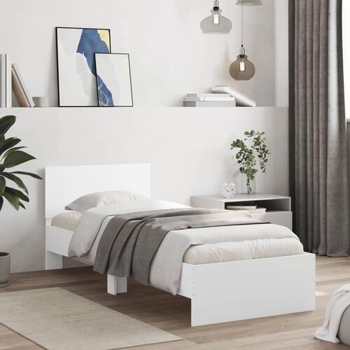 Sengeramme med sengegavl 90x200 cm konstrueret træ hvid