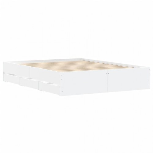 Sengeramme med skuffer 140 x 190 cm - hvid, konstrueret træ