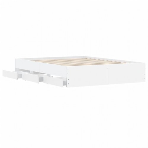 Sengeramme med skuffer 140 x 190 cm - hvid, konstrueret træ
