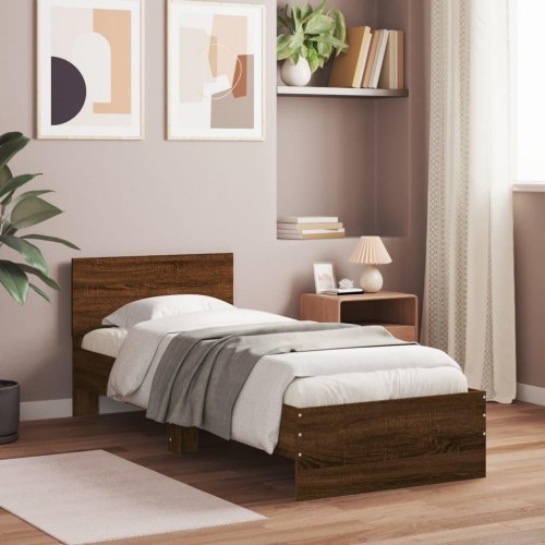 Sengeramme med sengegavl 90 x 200 cm - brun egetræ, uden madras