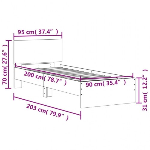 Sengeramme med sengegavl 90 x 200 cm - brun egetræ, uden madras