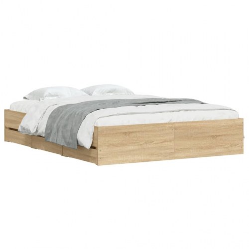 Sengeramme med 6 skuffer 140x190 cm i konstrueret træ sonoma-eg