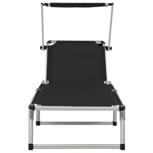 Foldbare liggestole med baldakin, 2 stk. - aluminium og sort textilene