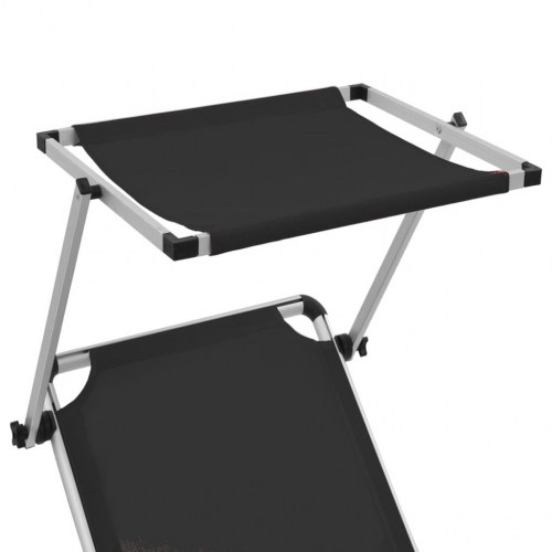 Foldbare liggestole med baldakin, 2 stk. - aluminium og sort textilene