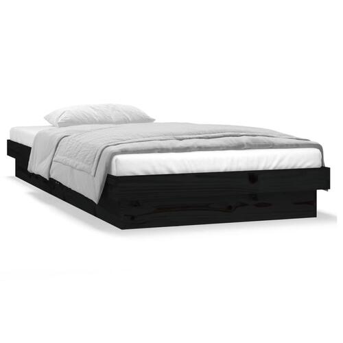 Sengeramme med LED-lys 90x190 cm Single massivt træ sort