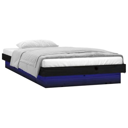 Sengeramme med LED-lys 90x190 cm Single massivt træ sort