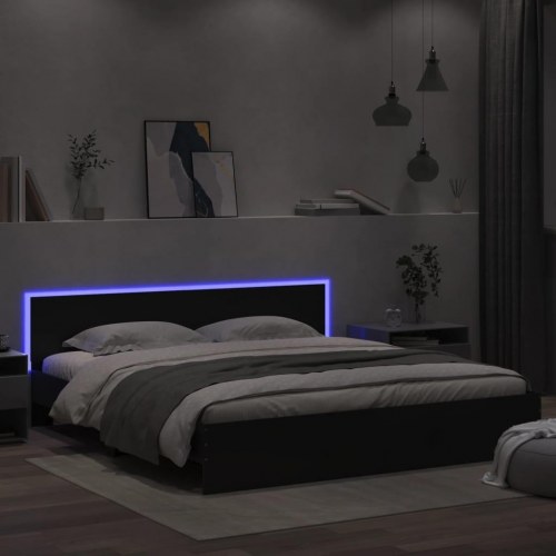 Sengeramme med sengegavl og LED-lys 180x200 cm sort