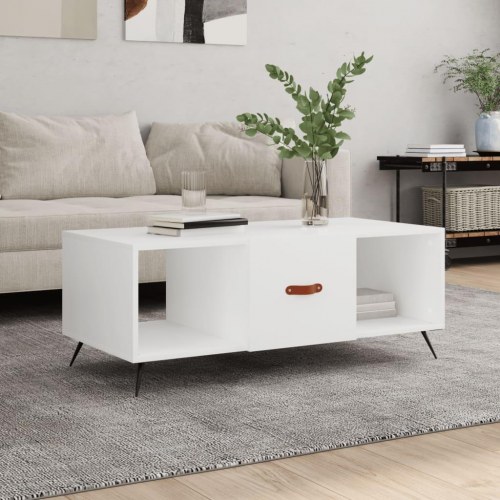 Sofabord med 3 rum og låge - hvid 102 x 50 x 40 cm