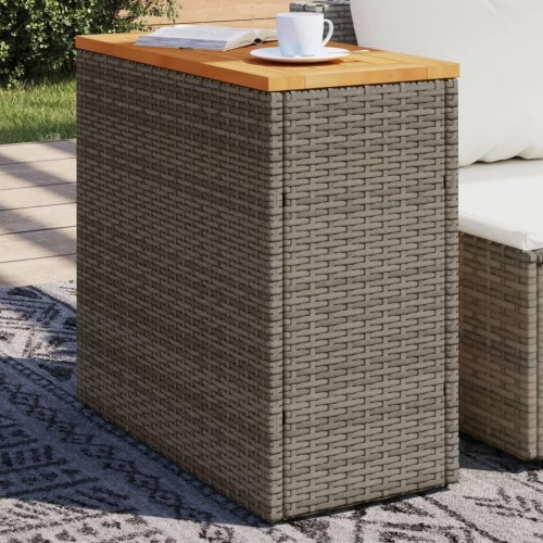 Havesidebord med trætop 58x27,5x55 cm polyrattan grå