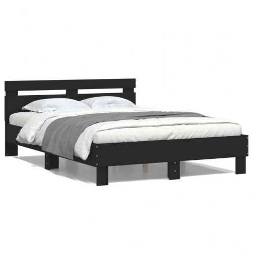 Sengeramme med sengegavl og LED-lys 120x200 cm - sort