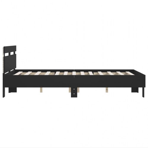 Sengeramme med sengegavl og LED-lys 120x200 cm - sort