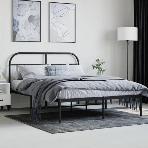 Sengeramme med sengegavl 150x200 cm metal sort