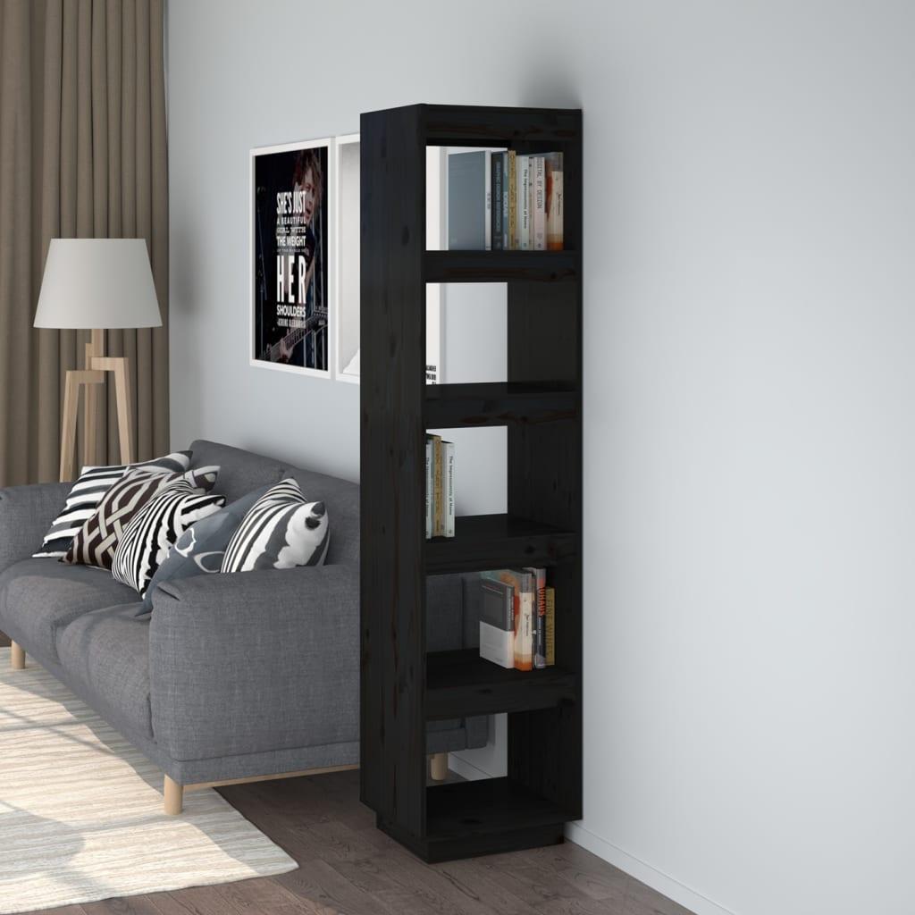 Bogreol/rumdeler 40x35x167 cm massivt fyrretræ sort
