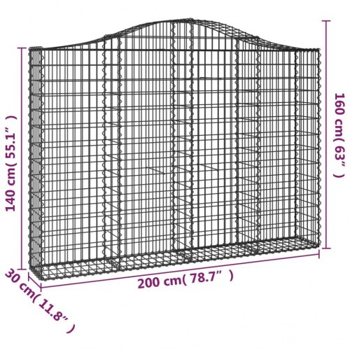 Buede gabionkurve 9 stk. 200x30x140/160 cm galvaniseret jern