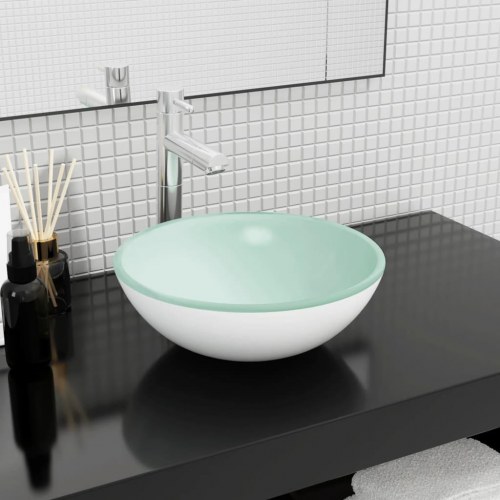 Håndvask i hærdet glas 35 × 12 cm - hvid bordmonteret
