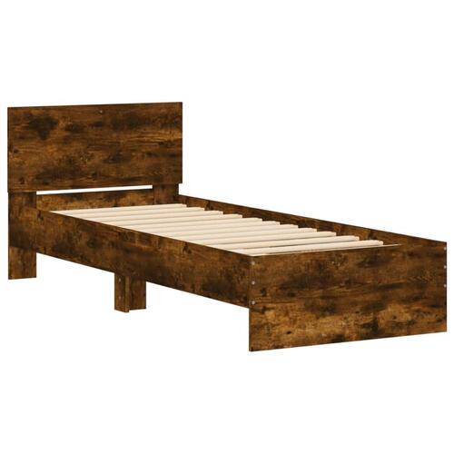 Sengeramme med sengegavl 90x200 cm konstrueret træ røget eg