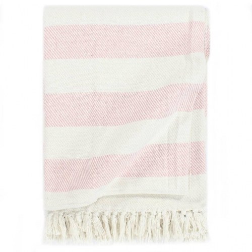 Plaid 220x250 cm bomuld stribet gammelrosa