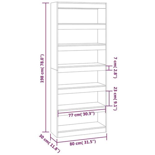 Bogreol/rumdeler 80x30x198 cm konstrueret træ hvid