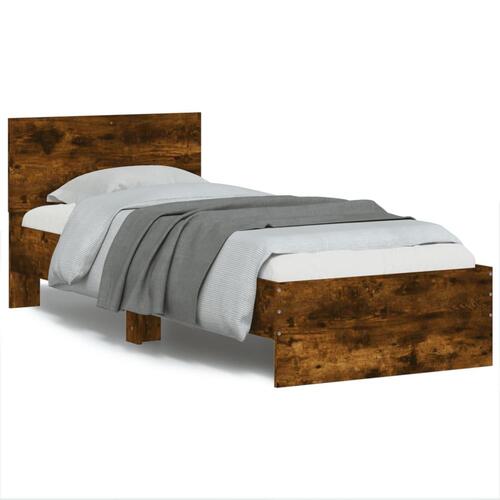 Sengeramme med sengegavl 75x190 cm konstrueret træ røget eg