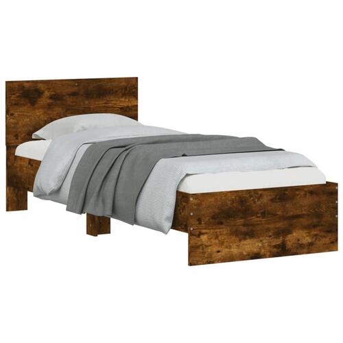 Sengeramme med sengegavl 75x190 cm konstrueret træ røget eg