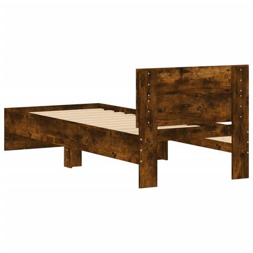 Sengeramme med sengegavl 75x190 cm konstrueret træ røget eg