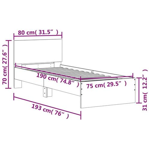 Sengeramme med sengegavl 75x190 cm konstrueret træ røget eg