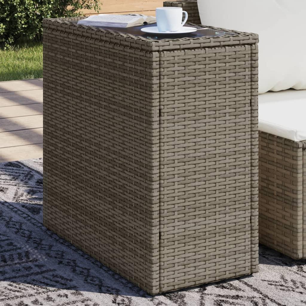 Havesidebord Med Glastop 58x275x55 Cm Polyrattan Grå