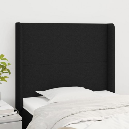 Sengegavl med kanter 83 x 16 x 118/128 cm stof - sort