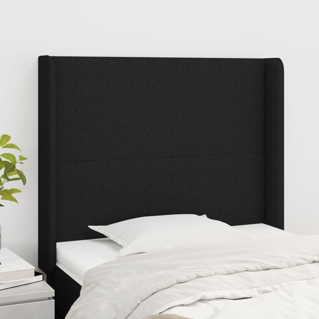 Sengegavl Med Kanter 83X16X78/128 Cm Stof - Sort / 83 x 16 x 118/128 cm