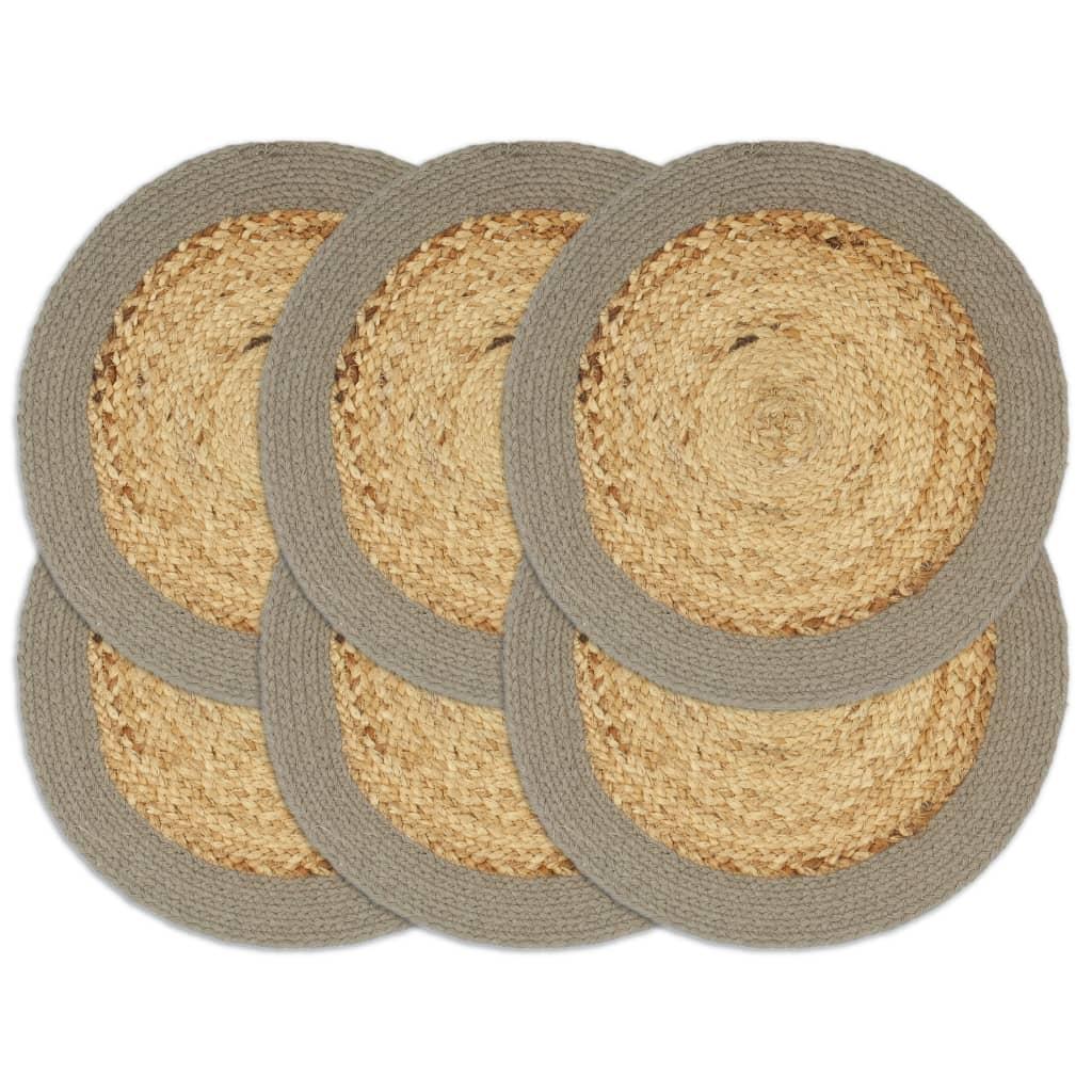 Dækkeservietter 6 stk. 38 cm jute og bomuld natur og grå