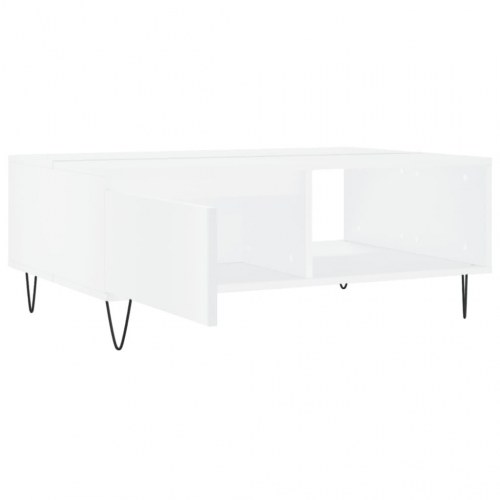 Sofabord i hvidt konstrueret træ - 90 × 60 × 35 cm med jernben