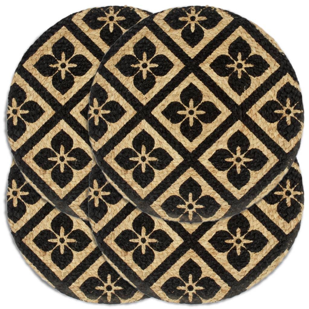 Dækkeservietter 4 stk. rund 38 cm jute sort
